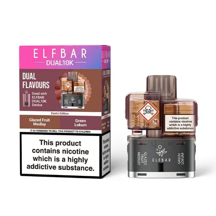 Elf Bar Dual 10k Pods - Glazed Fruit Medley/Green Lokum Lowest Price ! Elf Bar Dual 10k Pods - Glazed Fruit Medley/Green Lokum Lowest Price !
