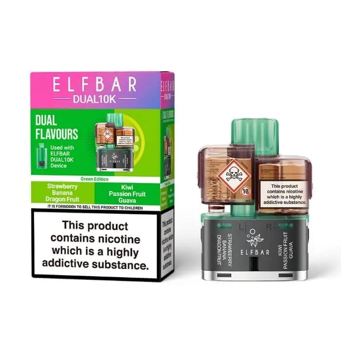 Shop Elf Bar Dual 10k Pods - Strawberry Banana Dragonfruit/Kiwi Passionfruit Guava