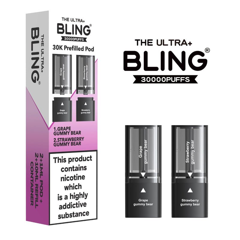 Shop The Bling Ultra Plus 30k Vape Pods - Grape Gummy Bear/Strawberry Gummy Bear