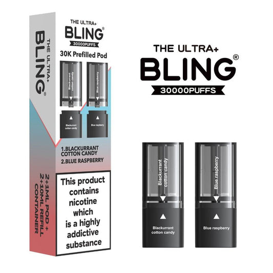Shop The Bling Ultra Plus 30k Vape Pods - Blackcurrant Cotton Candy/Blue Raspberry