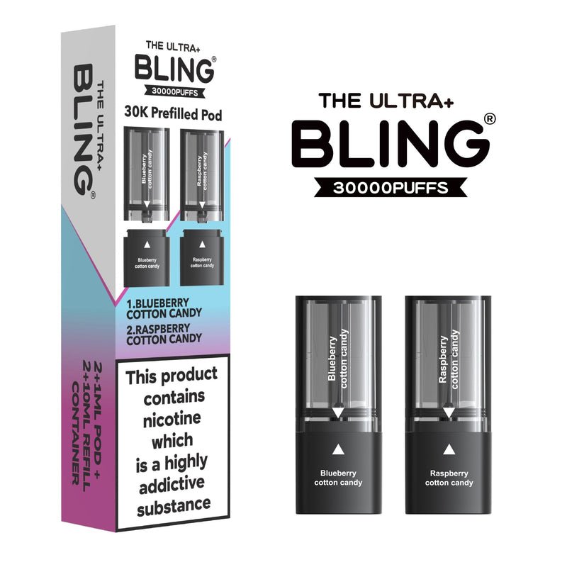 Shop The Bling Ultra Plus 30k Vape Pods - Blueberry Cotton Candy/Raspberry Cotton Candy