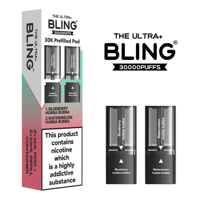Shop The Bling Ultra Plus 30k Vape Pods - Blueberry Hubba Bubba/Watermelon Hubba Bubba
