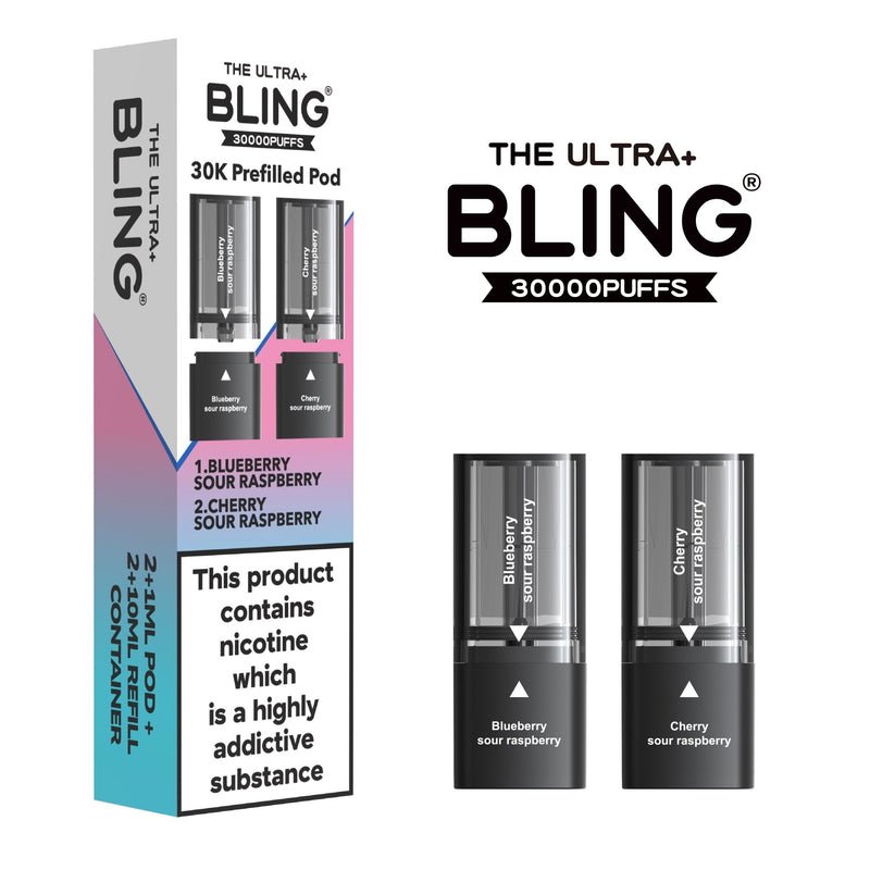 Shop The Bling Ultra Plus 30k Vape Pods - Blueberry Sour Raspberry/Cherry Sour Raspberry
