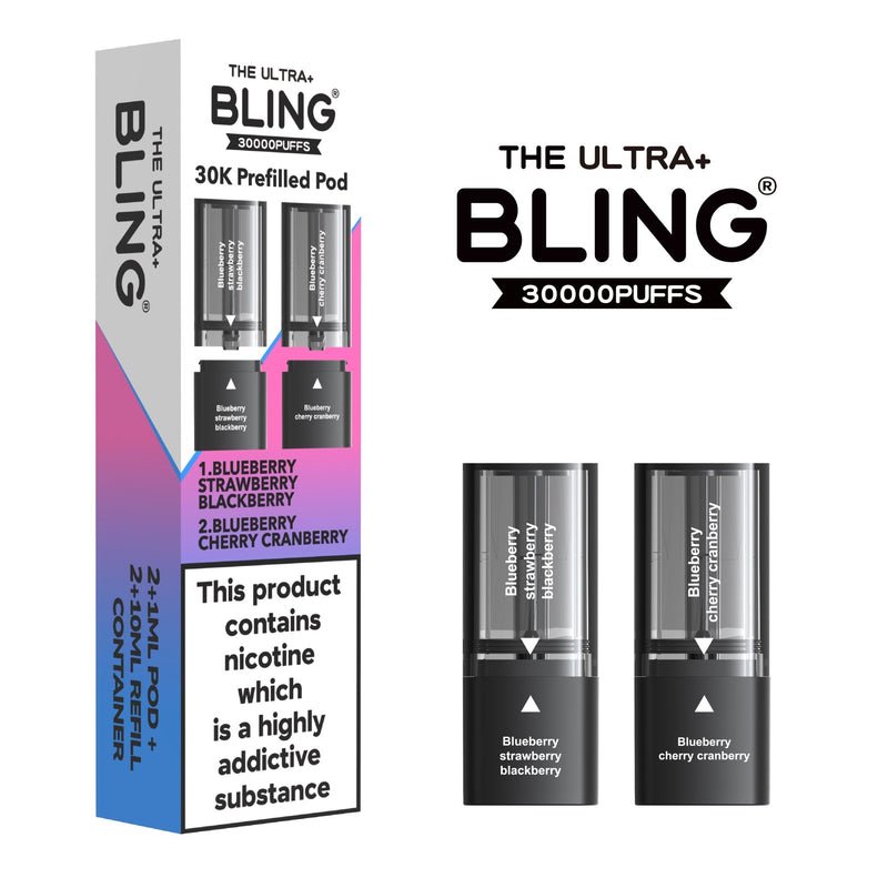 Shop The Bling Ultra Plus 30k Vape Pods - Blueberry Strawberry Blackberry/Blueberry Cherry Cranberry