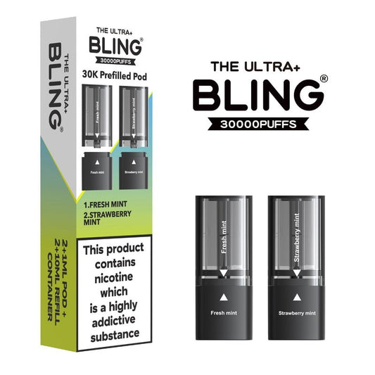 Shop The Bling Ultra Plus 30k Vape Pods - Fresh Mint/Strawberry Mint