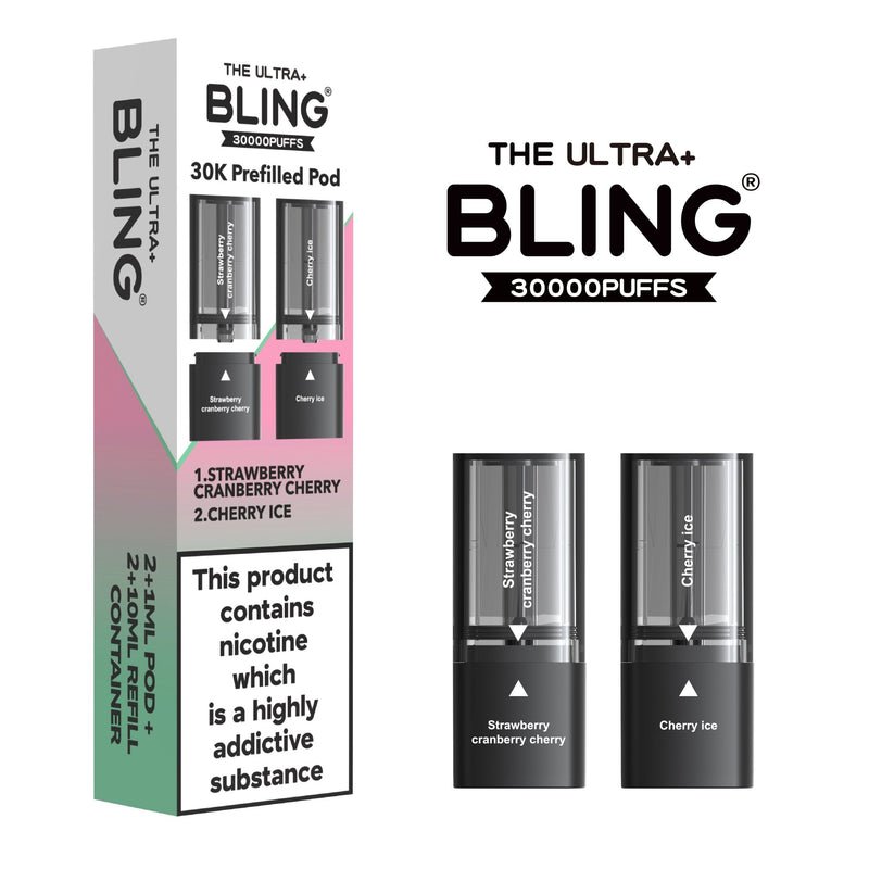 Shop The Bling Ultra Plus 30k Vape Pods - Strawberry Cranberry Cherry/Cherry Ice