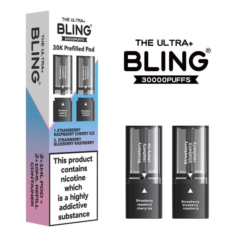 Shop The Bling Ultra Plus 30k Vape Pods - Strawberry Raspberry Cherry Ice/Strawberry Blueberry Raspberry